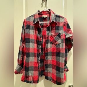 Anchor Blue Red and Black Plaid Casual Button Down Shirt